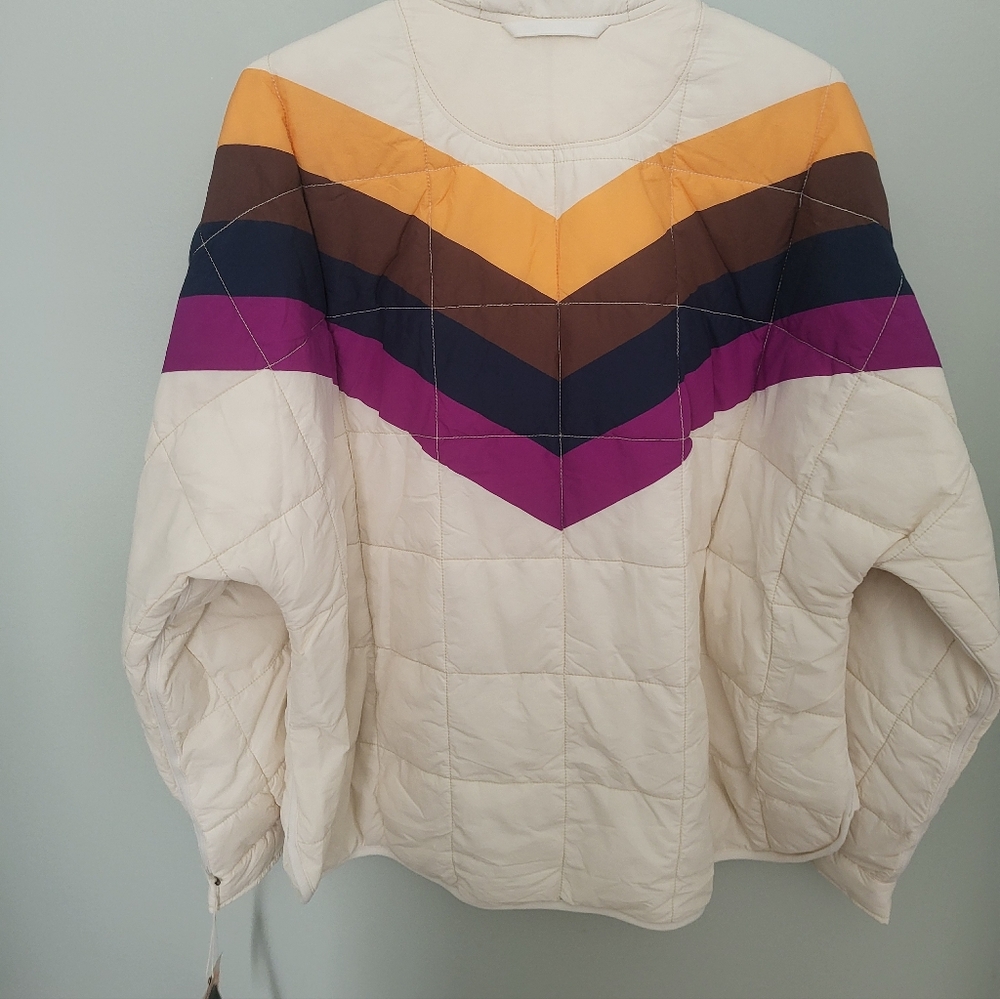 Free People Movement x‎ Hatch Puffer Jacket Ivory Chevron Oversized Medium - Picture 7 of 16